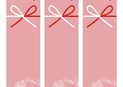 ピンク背景に花模様を描いた短冊熨斗紙のテンプレート