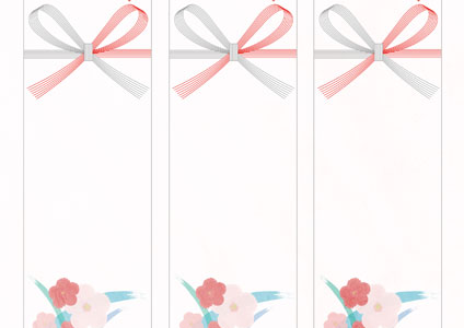 水彩タッチで描いた梅の花の短冊熨斗紙テンプレート
