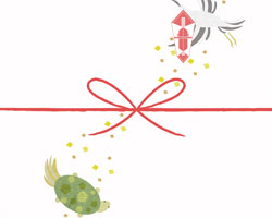 和紙で鶴と亀を描いた敬老の日の熨斗紙
