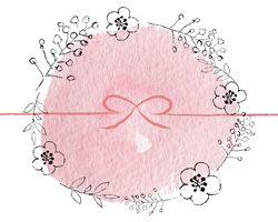 線画の花輪とピンク背景のお年賀熨斗紙