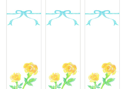 クーピーで描いた黄色いバラとリボンの水引の短冊熨斗