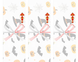 かぼちゃやおばけ、コウモリのイラストを描いたハロウィンの無料の短冊熨斗紙テンプレート