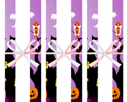 紫の夜空におばけやかぼちゃとお城を描いた、無料のハロウィン短冊熨斗紙テンプレート