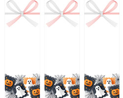 白背景におばけとジャックオランタンを散りばめた、ハロウィンの無料の短冊熨斗紙テンプレート