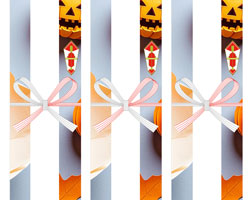 ペーパークラフト風のジャック・オ・ランタンを描いた、楽しい雰囲気のハロウィン短冊熨斗紙テンプレート