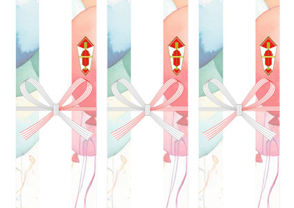 水彩で描いたパステルカラーのバルーンが優しい、誕生祝い用の無料の短冊熨斗紙テンプレート