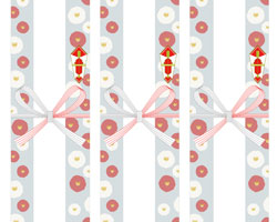 くすみカラー背景に紅白の椿柄を描いた、寒中見舞いの無料短冊熨斗紙テンプレート