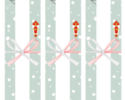 雪景色にシマエナガのイラストを描いた、寒中見舞いの無料短冊熨斗紙テンプレート