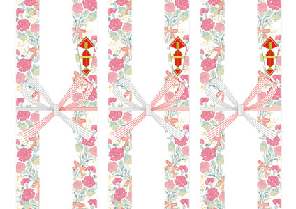 水彩で描かれたカーネーションとミモザの花束をあしらった、母の日の短冊熨斗紙テンプレート