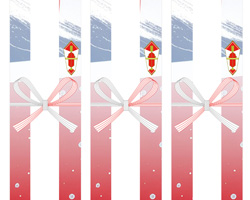 紅白の背景に富士山と日の出をイメージした、縁起の良い雰囲気のお歳暮向け無料の短冊熨斗紙テンプレート