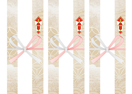 落ち着きのある金の背景に青海波と麻の葉文様を組み合わせた、上品なお歳暮用の無料の短冊熨斗紙テンプレート