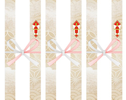 落ち着きのある金の背景に青海波と麻の葉文様を組み合わせた、上品なお歳暮用の無料の短冊熨斗紙テンプレート