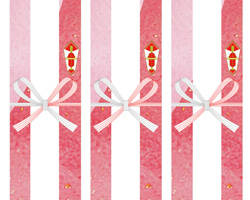 ピンクの和紙背景に少しだけ金を散らした、プチ豪華なお歳暮用の無料短冊熨斗紙テンプレート