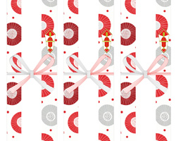 紅白カラーの和傘アイコンを描いた、和風でおめでたいお歳暮向け無料短冊熨斗紙テンプレート