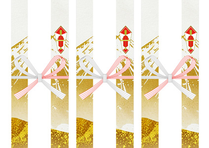 金色の富士山を版画風に描いた、豪華なデザインのお歳暮向けの無料短冊熨斗紙テンプレート