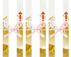 金色の富士山を版画風に描いた、豪華なデザインのお歳暮向けの無料短冊熨斗紙テンプレート