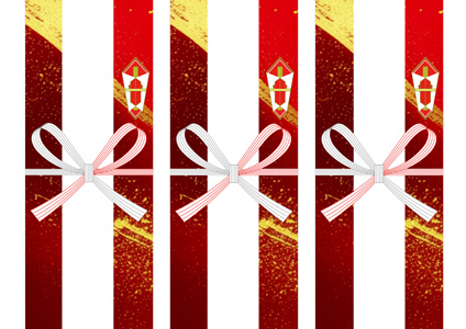 赤背景に金の筆書きが力強いイメージの、おめでたい雰囲気のお歳暮向け無料短冊熨斗紙テンプレート