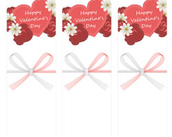 ハートとバラのモチーフに「Happy Valentine's Day」の英字を入れた、王道デザインの短冊熨斗紙テンプレート