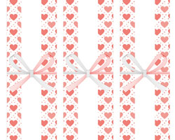 ハートとドットを敷き詰めた、パターンデザインが可愛いバレンタインデーの短冊熨斗紙テンプレート