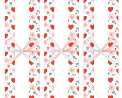 ハートと桜の花びらを敷き詰めた、パターンイラストが可愛いバレンタインデーの短冊熨斗紙テンプレート