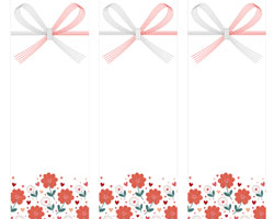 上下に花柄とハートを描いた、バレンタインデーに最適な短冊熨斗紙の無料テンプレート
