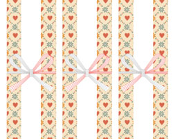 どこか懐かしいレトロ配色が特徴的な、ハートの総柄パターンが可愛いバレンタインデーの無料短冊熨斗紙テンプレート