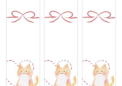 スノーポールの花を持った猫のバレンタイン短冊熨斗
