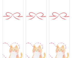 スノーポールの花を持った猫のバレンタイン短冊熨斗