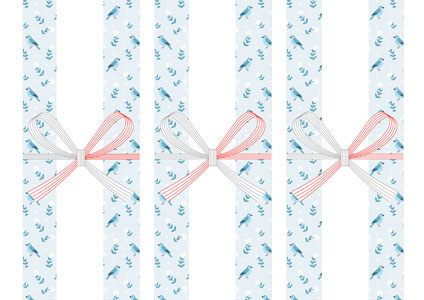 小鳥と花のパターンイラストを描いた、ホワイトデーの無料短冊熨斗紙テンプレート