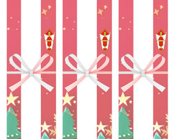 ゴールド背景に白いツリーオーナメントを描いた、上品で温かみのあるクリスマスの無料の短冊熨斗紙テンプレート