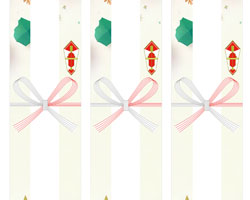 ペーパークラフト風のツリーとプレゼントを並べた、クリスマス向けの無料短冊熨斗紙テンプレート