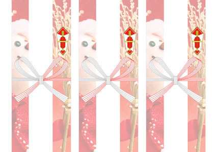 ニッコリ笑うサンタ姿の雪だるまを描いた、キラキラ感満載のクリスマスの無料短冊熨斗紙テンプレート