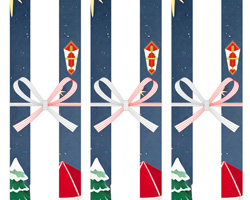 雪景色の家並みと星空を描いたクリスマス用の無料短冊熨斗紙テンプレート