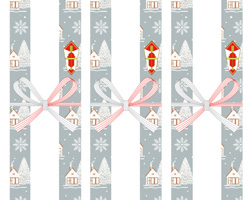 くすみグレーに雪景色や家の模様を並べた、北欧風デザインの無料クリスマス短冊熨斗紙テンプレート