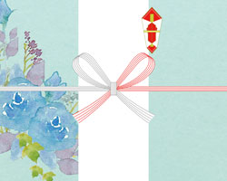 青いバラの花束を水彩で描いた、上品でやさしい印象の父の日のし紙テンプレート