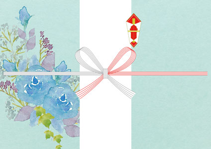 青いバラの花束を水彩で描いた、上品でやさしい印象の父の日のし紙テンプレート