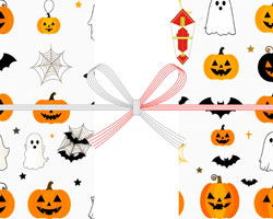 かぼちゃやおばけ、コウモリや蜘蛛の巣を散りばめた賑やかな雰囲気のハロウィン用無料のし紙テンプレート