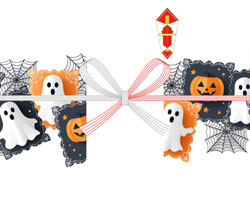 おばけとジャックオランタンを散りばめたポップなデザインの、無料のハロウィン用のし紙テンプレート