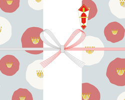 くすみカラーが印象的！紅白の椿柄を描いた、寒中見舞いの無料のし紙テンプレート