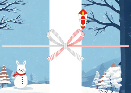 うさぎの雪だるまを描いた、可愛い寒中見舞いの熨斗紙テンプレート