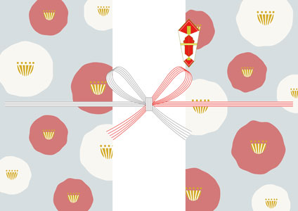 くすみカラーが印象的！紅白の椿柄を描いた、寒中見舞いの無料のし紙テンプレート