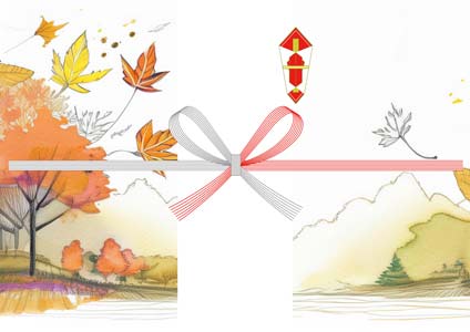 紅葉と秋の風景を描いた敬老の日の熨斗紙テンプレート