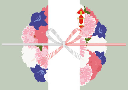 桔梗とカーネーションを組み合わせた、花束風デザインが可愛い敬老の日の無料のし紙テンプレート