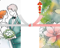 見つめ合う新郎新婦を描いた結婚祝いの熨斗紙