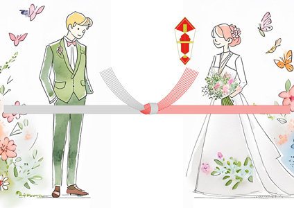 優しいタッチと色使いで描いた、結婚祝いの熨斗紙テンプレート