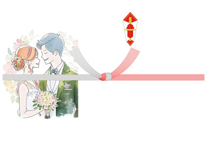 向かい合う新郎新婦を描いた結婚祝いの熨斗紙テンプレート