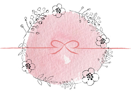 線画の花輪とピンク背景のガーリーなお年賀熨斗紙