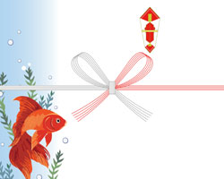 赤い金魚と水草を描いた、涼やかで落ち着いた印象のお中元用のし紙テンプレート