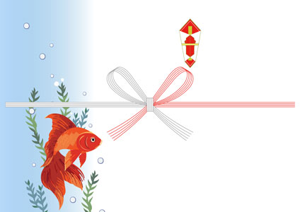 赤い金魚と水草が涼を感じさせる、夏にぴったりのお中元用無料のし紙テンプレート