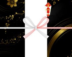 黒と金の和柄に花を合わせた、豪華なイメージのお歳暮向け無料のし紙テンプレート